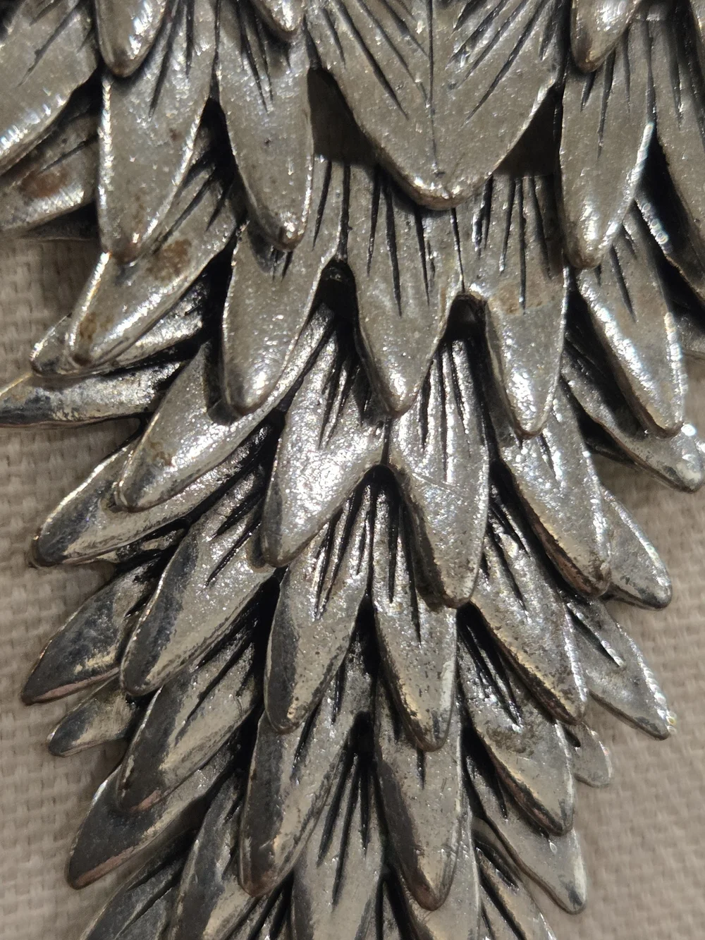 Silver Feather Cascade Statement Necklace - Reticulated